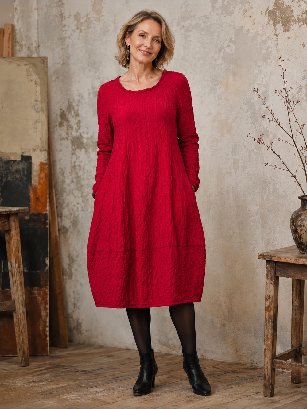 Praechtig Berlin textured silk blend dress size 1 US 6-10 Lagenlook Avant Garde
